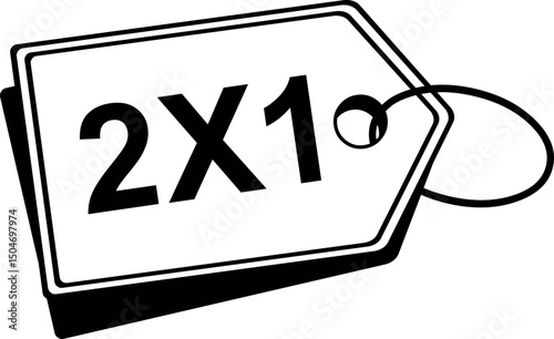 vector illustration drawing black and white icon label with text 2X1, in terms offer and promotion concept