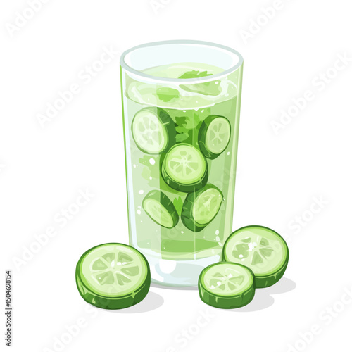 Cucumber Water, vector graphic, 2D flat isometric cartoon illustration on white background.
