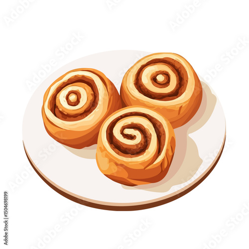 Cinnamon Rolls, flat 2D isometric cartoon vector image isolated on white background.