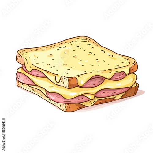 Croque Monsieur, vector graphic, 2D flat isometric cartoon illustration on white background.

