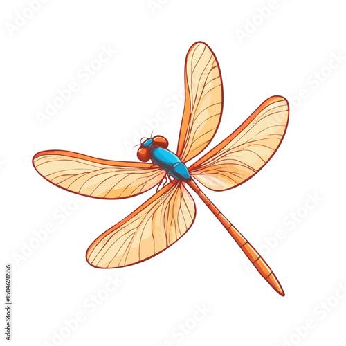 Dragonfly, vector graphic, 2D flat isometric cartoon illustration on white background.
