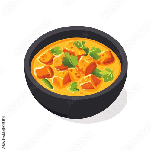 Curry, vector graphic, 2D flat isometric cartoon illustration on white background.
