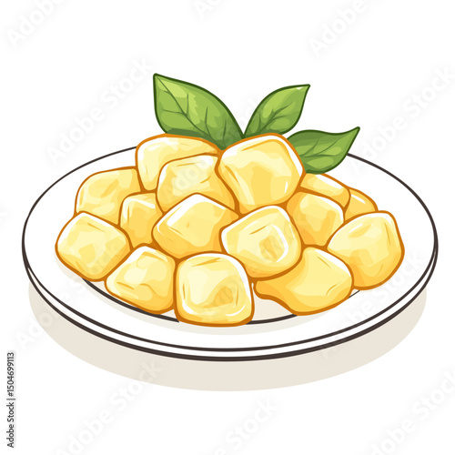 Gnocchi, vector graphic, 2D flat isometric cartoon illustration on white background.
