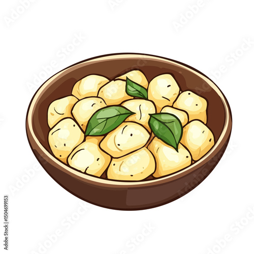 Gnocchi, 2D isometric flat cartoon vector illustration isolated on white background.