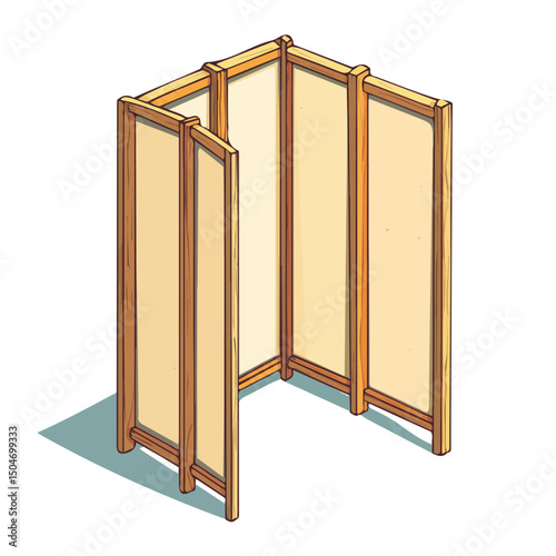 Folding Screen, vector graphic, 2D flat isometric cartoon illustration on white background.
