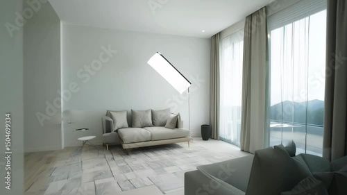 Bright minimalist living room with clean-lined furniture.