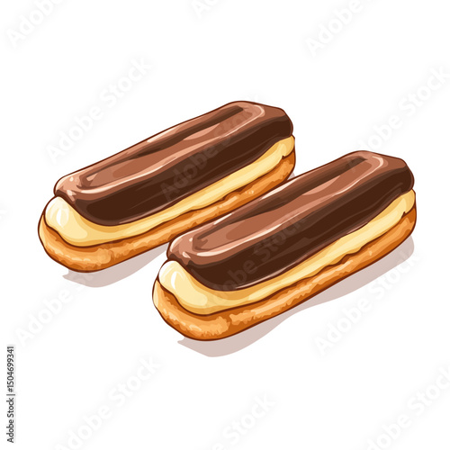 Eclairs, 2D isometric flat cartoon vector illustration isolated on white background.