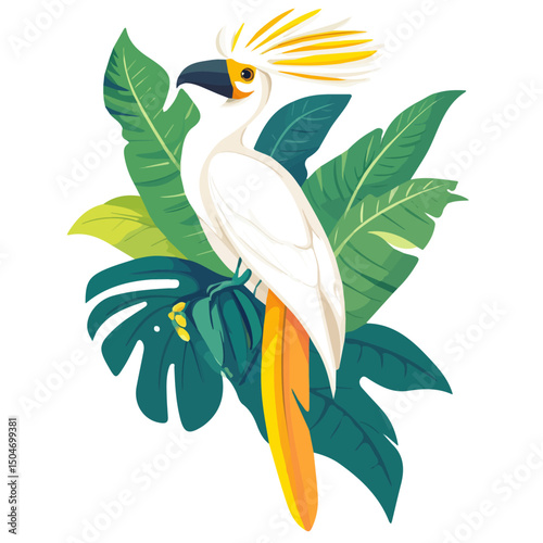 Giant White Bird Of Paradise, vector graphic, 2D flat isometric cartoon illustration on white background.
