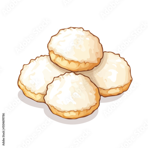 Coconut Macaroons, vector graphic, 2D flat isometric cartoon illustration on white background.
