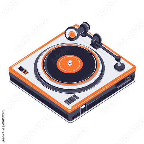 DJ Turntable, cartoon vector illustration, flat 2D isometric style, white background.