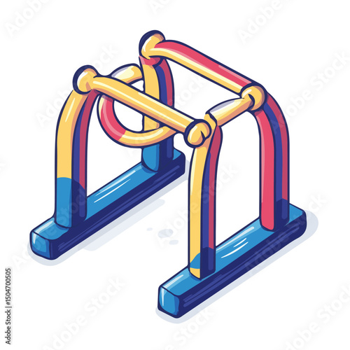 Gymnastics Rings, 2D isometric flat cartoon vector illustration isolated on white background.