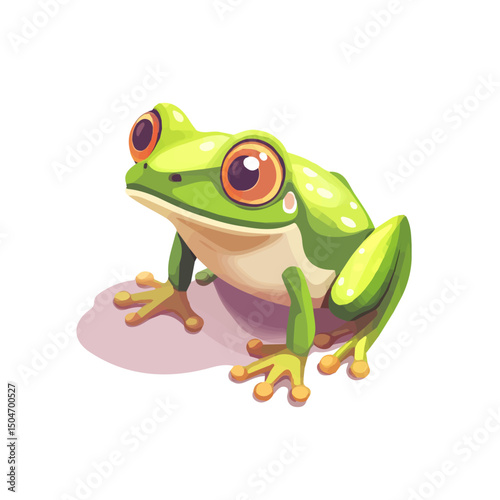 Frog, flat 2D isometric cartoon vector image isolated on white background.