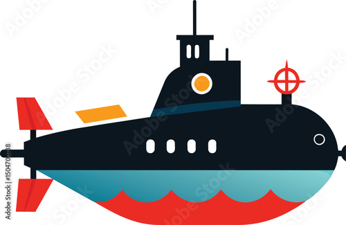 Cute Submarine Cartoon Illustration Graphic