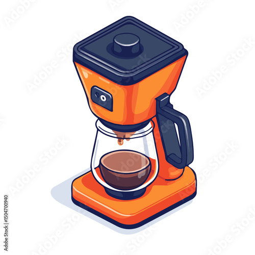 Coffee Maker, vector graphic, 2D flat isometric cartoon illustration on white background.
