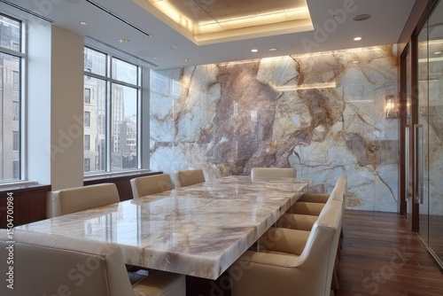 Conference Room Featuring Marble Table and Wall Texture