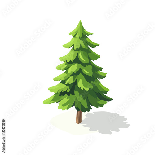 Fir Tree, cartoon vector illustration, flat 2D isometric style, white background.