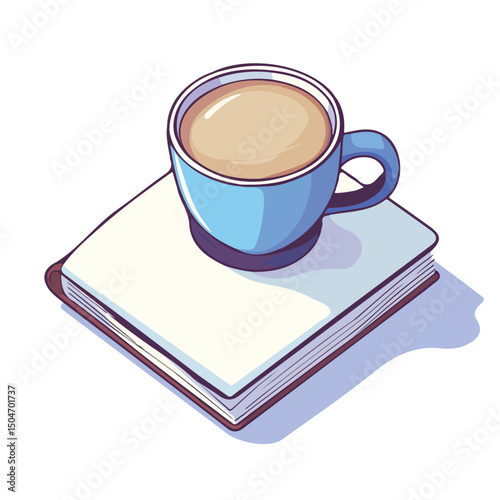 Coffee And Book, 2D isometric flat cartoon vector illustration isolated on white background.
