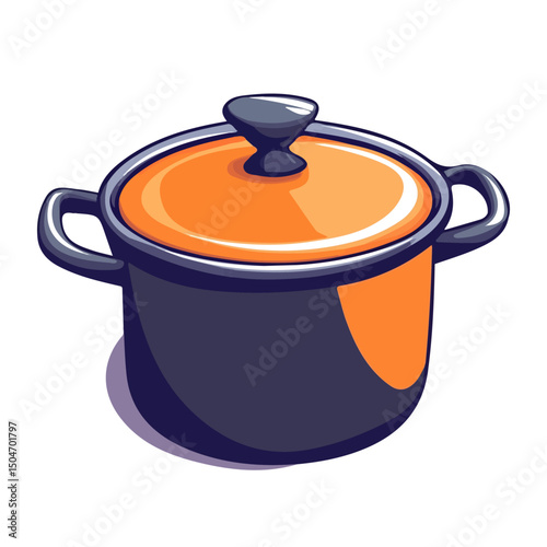 Cooking Pot, flat 2D isometric cartoon vector image isolated on white background.