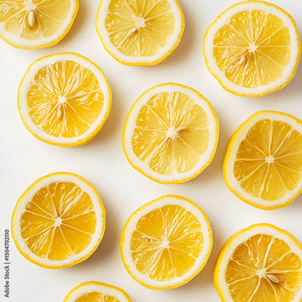 Fototapeta premium Bright and Refreshing Lemon Slices on a White Background