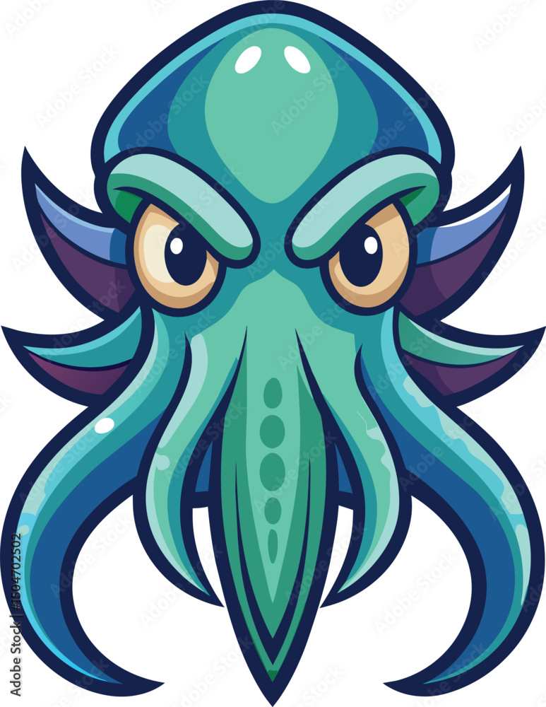 Fototapeta premium Angry Cartoon Octopus Mascot Logo Design