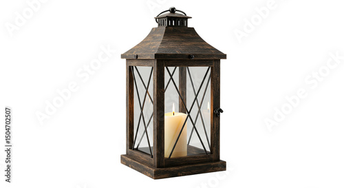 Rustic wooden lantern with candle light decorative farmhouse lantern home decor candle holder lantern lighting on transparent background