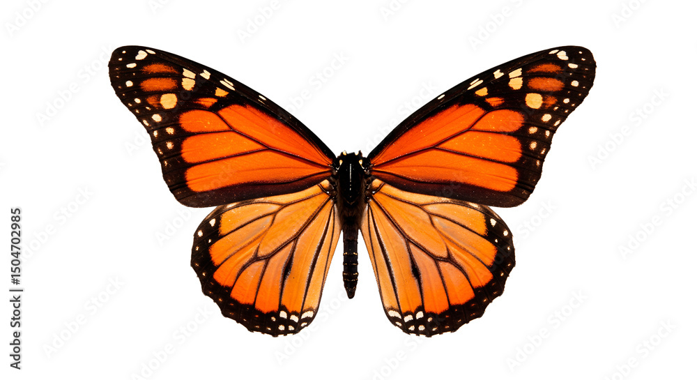 Obraz premium Monarch butterfly wings close up orange and black detailed insect nature wildlife butterfly photography on transparent background