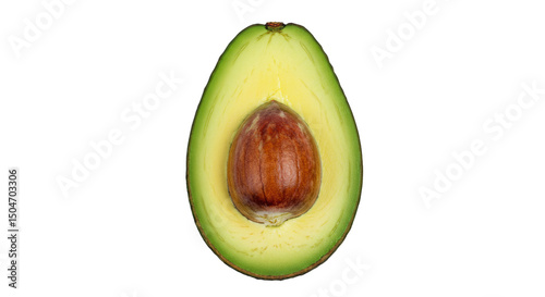 Isolated avocado half with seed on black background healthy food vegan ingredient fresh fruit nutrition on transparent background