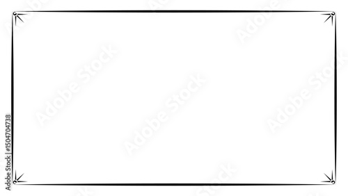 Black border with simple corner ornament on white. Minimalist line frame vector for certificate template or decorative frame.