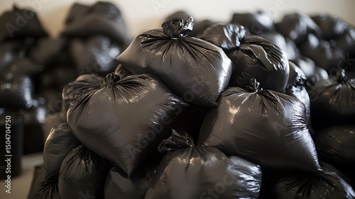 Pile of Black Garbage Bags Waste Disposal Recycling Trash