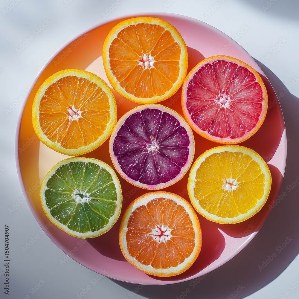 Fototapeta premium Colorful Fruit Slices in Bowl Vivid Variety of Citrus