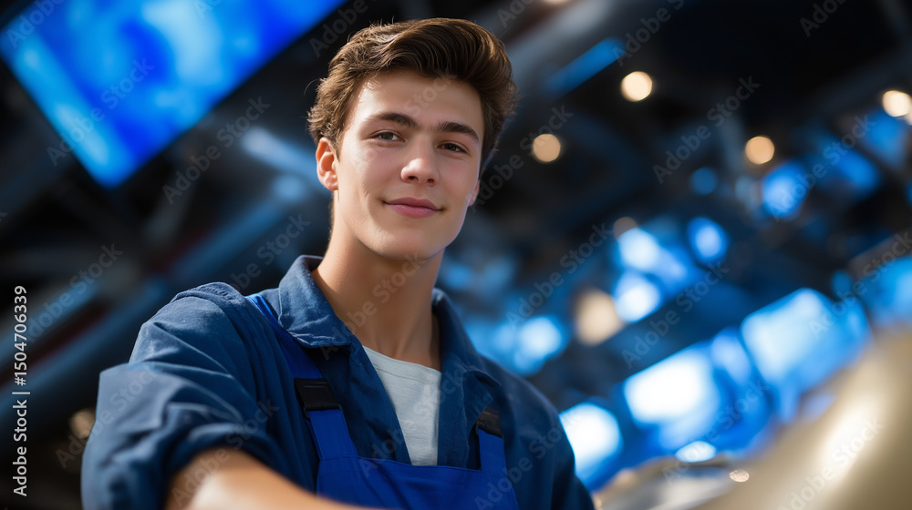 Naklejka premium Worker Adjusting Cooling System in High-Tech Facility