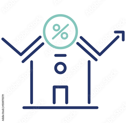 Vector icon showing rising property value. Perfect for real estate apps and financial tools. Editable outlines for easy customization in modern UI or presentations.