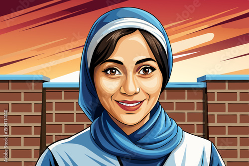 Confident female nurse vector Confident Muslim female doctor standing illustration