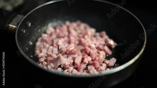 Eggs Poured Onto Sizzling Diced Ham