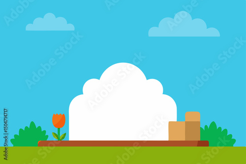 A vibrant vector illustration of a green city landscape with trees, sky, and clouds