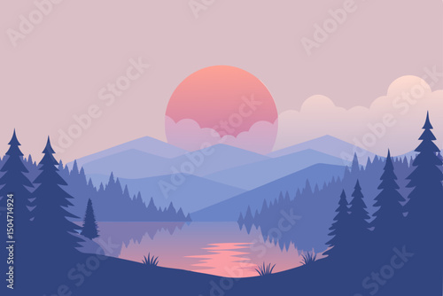 Majestic mountain landscape at sunrise or sunset, veiled in mist or snow, showcasing nature's cold beauty