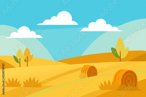 A vibrant vector illustration of a summer landscape with a house, showcasing the sky, sun, and trees