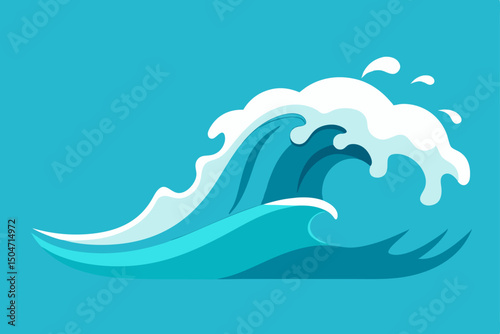 Abstract blue ocean wave pattern with summer sky and clouds for a holiday beach landscape illustrationA summer blue sea wave vector illustration with abstract ocean and sky design