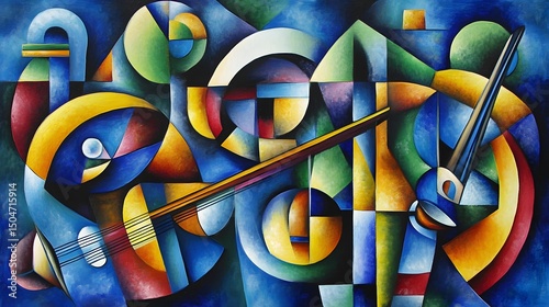 Abstract Geometric Music Composition, Vibrant Colors, Modern Art