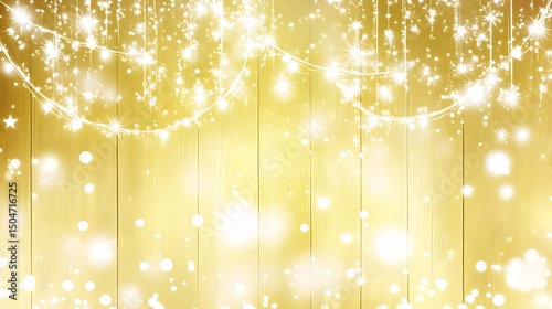 Golden Wood Background with Sparkling Lights Festive Holiday