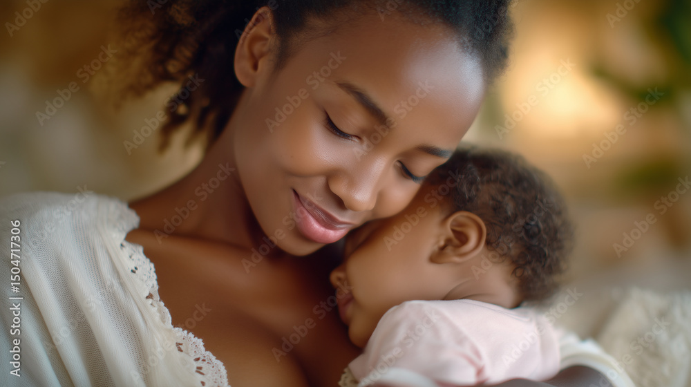 Fototapeta premium A soft close-up of a mother lovingly feeding her baby kitchen.