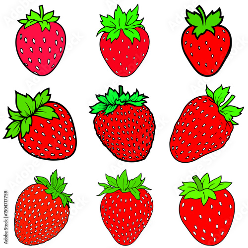 icon pack, fresh strawberry fruit vector, high quality