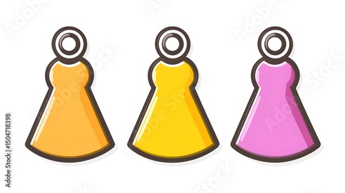 Three Colorful Cartoon Women in Dresses Game Piece Icons