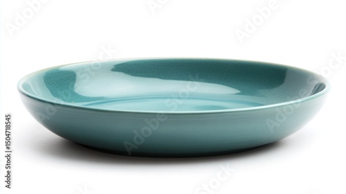 A teal-colored dish, isolated on a clean white background, minimalistic and modern in design photo