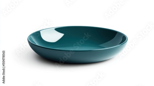 A teal-colored dish, isolated on a clean white background, minimalistic and modern in design photo