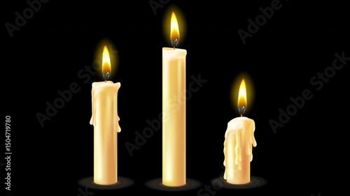 Burning realistic candles, looped video on a black background