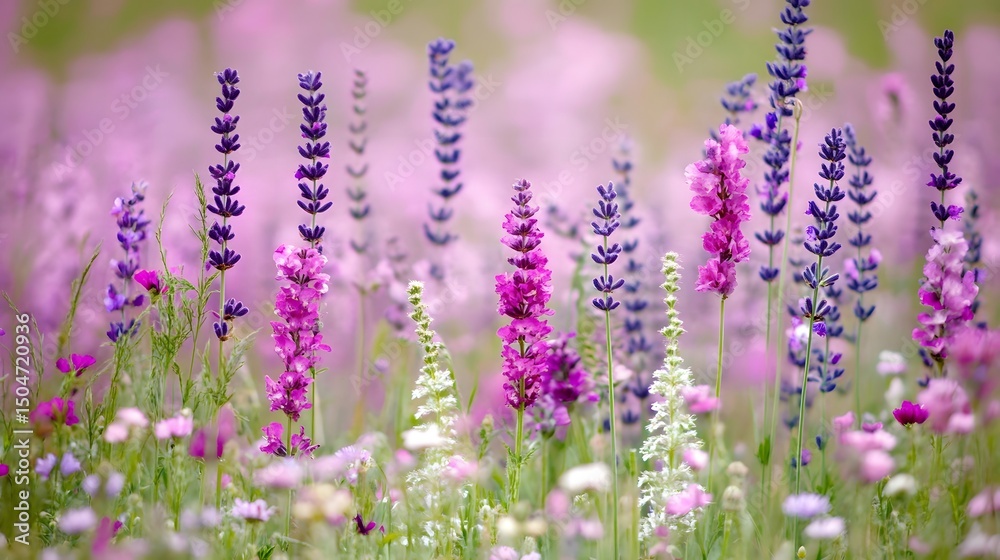 Obraz premium Vibrant Lavender and Purple Flower Field Meadow Bloom