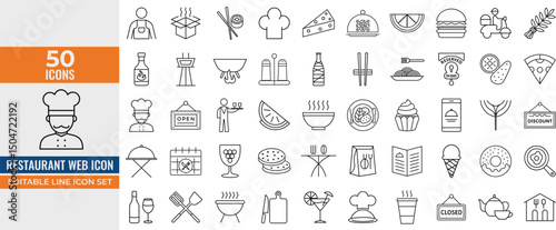 Food & Restaurant Web Icons – Minimal Line Icons for Menus, Drinks, Dishes & Culinary Design