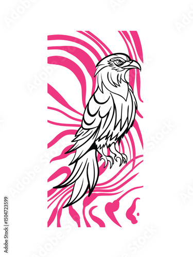 phoenix illustration with japanese style background
