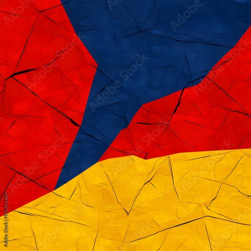 Abstract Red Blue Yellow Cracked Texture Background
